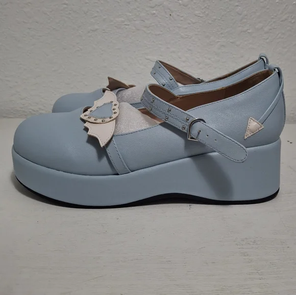 New Heart Valentine Mary jane Platform Shoes Light Blue - Picture 3 of 10